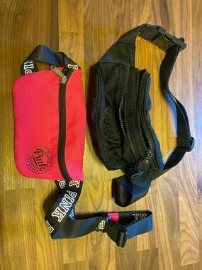 PINK Victoria's Secret pink and Black Belt Bag Duo
